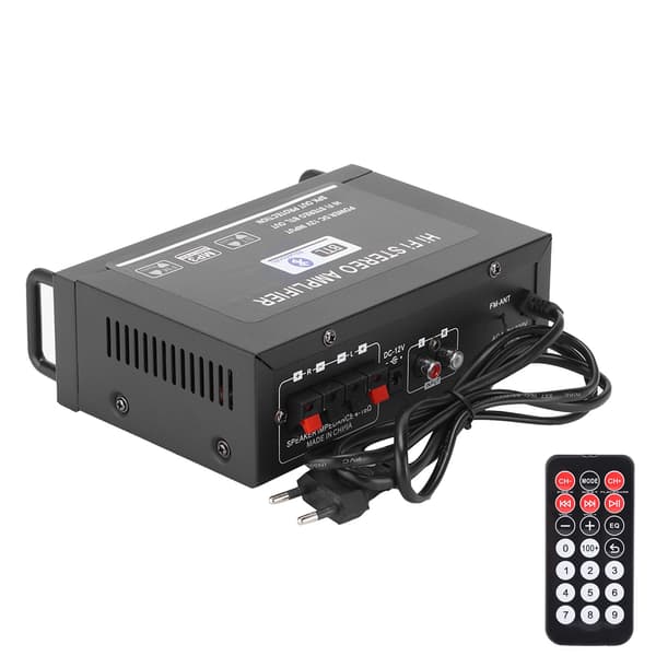 2-kanals effektförstärkare Mini Bluetooth USB/FM Smart Digital med fjärrkontroll EU-kontakt 220V
