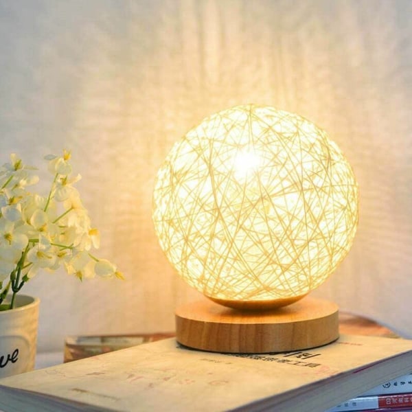 Træbordlampe, dekorativ trælampe til sengelampe USB-oplader til soveværelse, stue, natbord, endebord, Cafe R