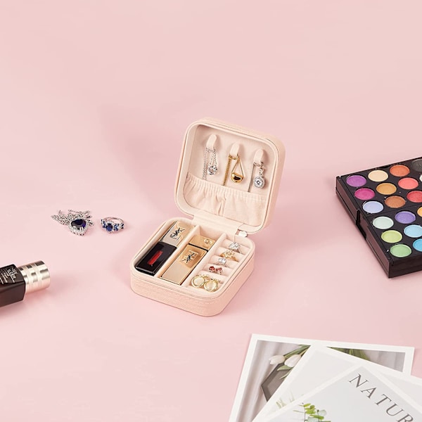 Lille pink PU læder smykkeskrin, rejse bærbar smykkeskrin til ringe, vedhæng, øreringe, halskæder, armbånd orgel