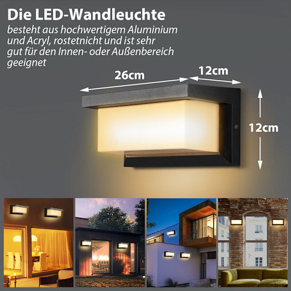LED Væglampe 18W LED Sensor IP65 Udendørsbelysning med Bevægelsessensor Terrasse Have Varm Hvid-Sort