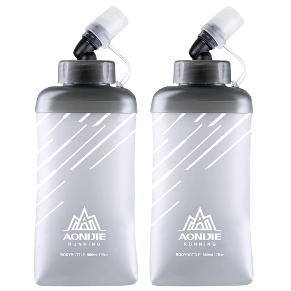 Vattenflaska Plasticitetsvattenflaska Två hopfällbara rinnande vattenflaskor med cover (silvergrå) 420ml