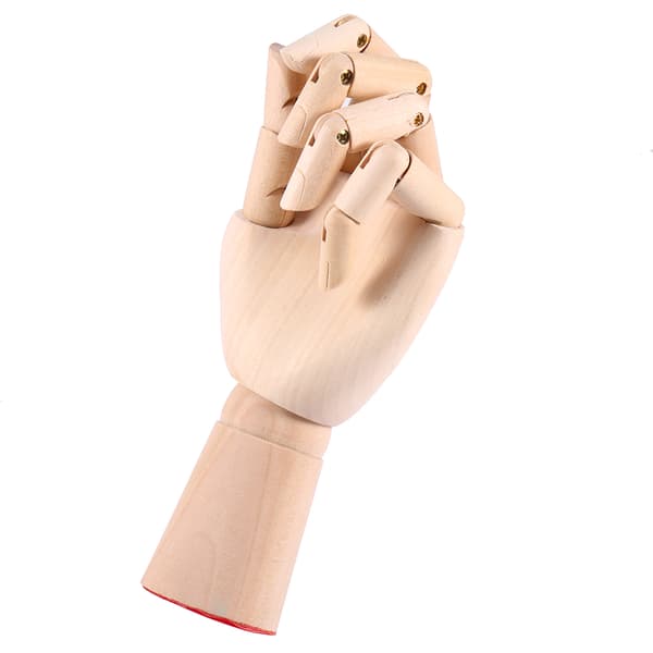Artikulerad handmodell i trä, vänster hand, ritningshjälp, docka