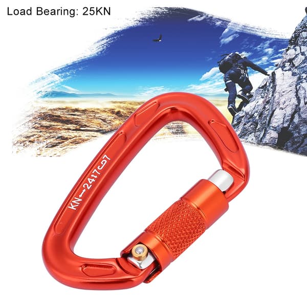 Klätterkarbin - 25KN säkerhetslås D-spänne, räddningsutrustning utomhus (orange)