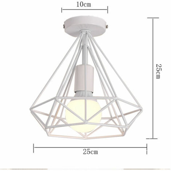 Industriel loftslampe retro bur diamant form lampeskærm 25cm E27 Hvid