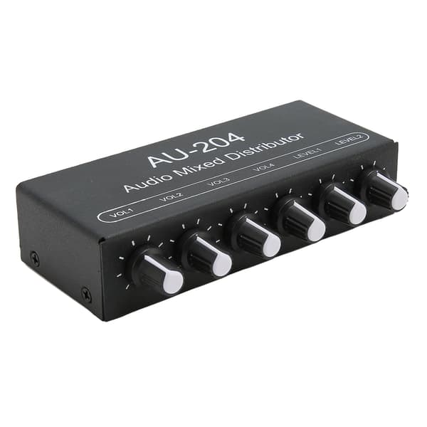 Stereo Ljudsignalmixer 2 in 4 ut 3,5 mm Interface Stereo Hörlursförstärkare Mixer för Studio och Scen DC 5‑15V