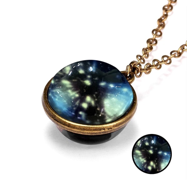 Glow In The Dark Galaxy System Dubbelsidig glaskupol Planet Halsbandshänge