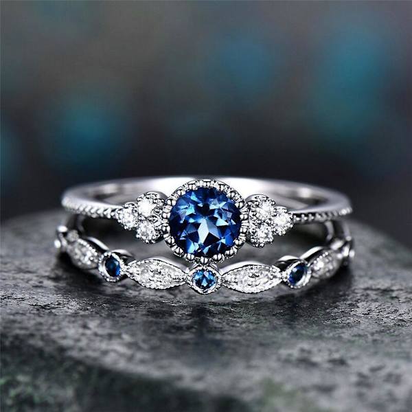 2st/ set Kvinnor Cubic Zirconia Inlagd Stapelbar Fingerring Bröllop Smycken Present Green US 9