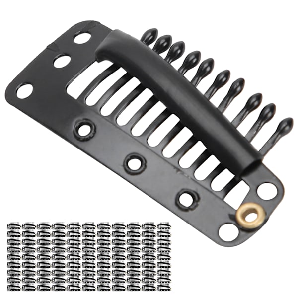 100 stk. 10 Tænder Hår Extensions Clips DIY Hårstykke Rustfrit Stål Sort Snap Clips