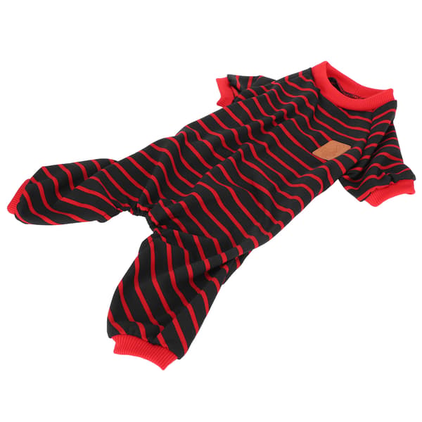 Myke strikkede 4-bens pyjamaser med striper for hunder, valper og katter, rød stripe