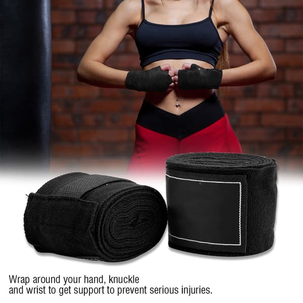 Svarta elastiska handlindningar för boxning, sanda, Muay Thai, MMA och Taekwondo - 2,5 m (2 st)