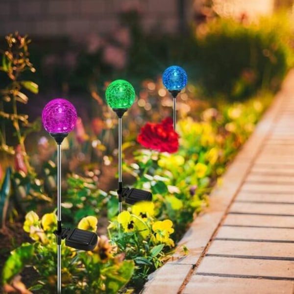 LED Solar Havelys Sæt med 4 glaskugler, LED Solar Globe Stakes, Farveskiftende LED Havelys til udendørs, Garde