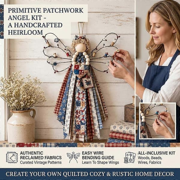 Håndlaget Engelpynt DIY-sett, Stoff Vegghengende Håndverksutstyr for Hjemmedekorasjon Patchwork