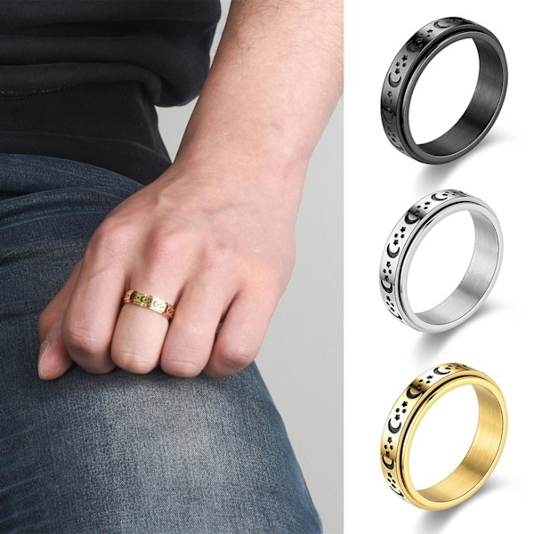 Mænd Fingerring Udsøgt Hip-hop Style Rotary Moon Star Buet Knuckle Knuckle Ring Ring til mænd Stainless Steel US 9