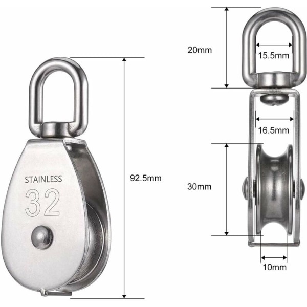 2 stk M32 304 rustfrit stål remskive dobbelt swing remskive dobbelt remskive glide