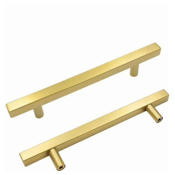 Sæt med 10 messing køkkenskabsgreb Skuffehåndtag i børstet messing - greb centerafstand 128 mm guld rustfrit stål