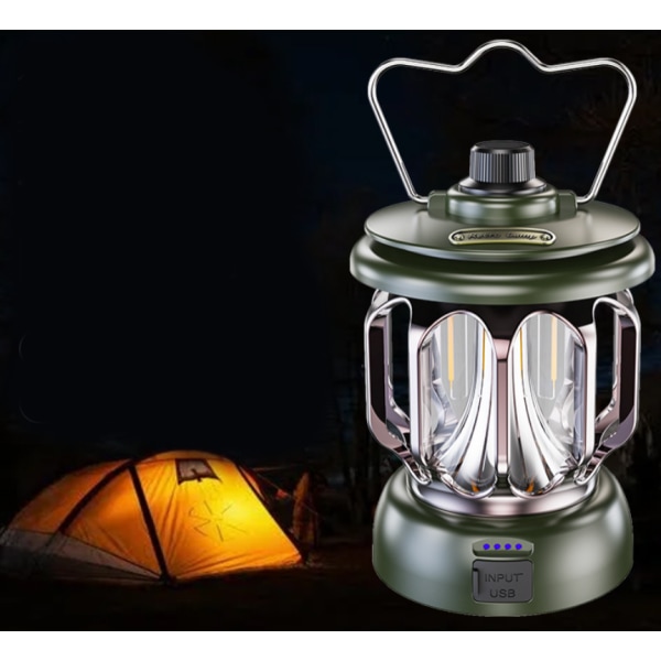 Campinglampe, genopladelig led-lampe, bærbar campinglampe USB (mørkegrøn)