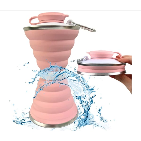 Kokoontaittuva silikoninen kannettava sisäänvedettävä vesikuppi toimistourheiluun ulkomatkoille Kiehuvaa vettä puristava kuppi (vaaleanpunainen)