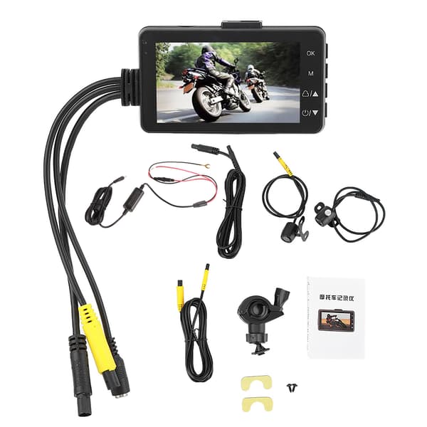 720P 3-tums LCD-skärm Dubbelkamera för Motorcyklar Data Dold Recorder