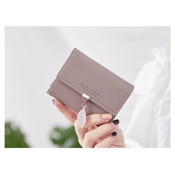Liten plånbok För Kvinnor Rfid Flickor Plånbok Läder Vegan Löv Pendel Korthållare Organizer Blixtlås Myntväska A916-1149 Brown