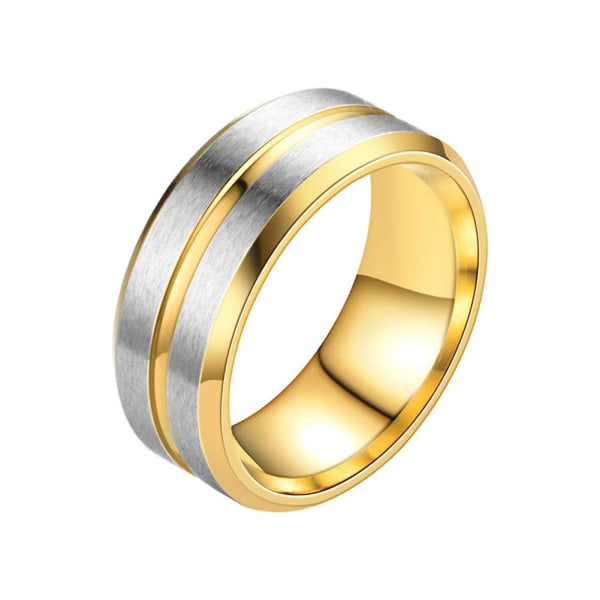 Mode Män Kvinnor Två Ton Band Finger Ring Bröllop Förlovning Smycken Gift Golden US 13