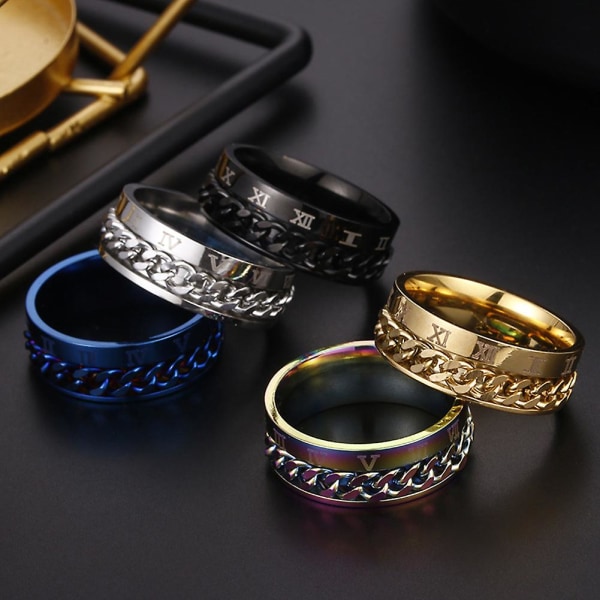 Unisex mode titan stål romerska siffror Twist Chain Ring Party Smycken Present Multicolor US 6