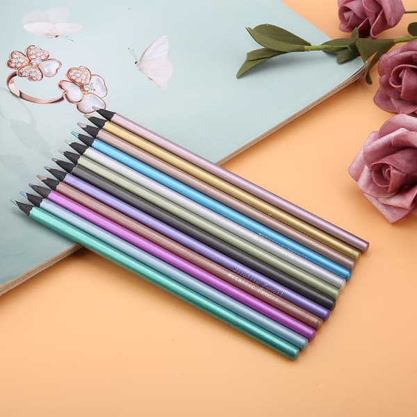 Färgglada metalliska pennor set - giftfritt, svart trä, perfekt för målarböcker