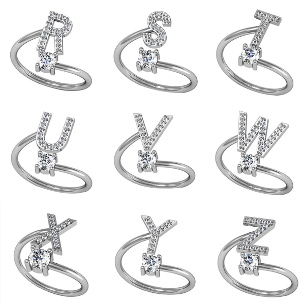 Ring Justerbar Open End Koppar Brev Kvinnor Finger Smycken För Dejting E