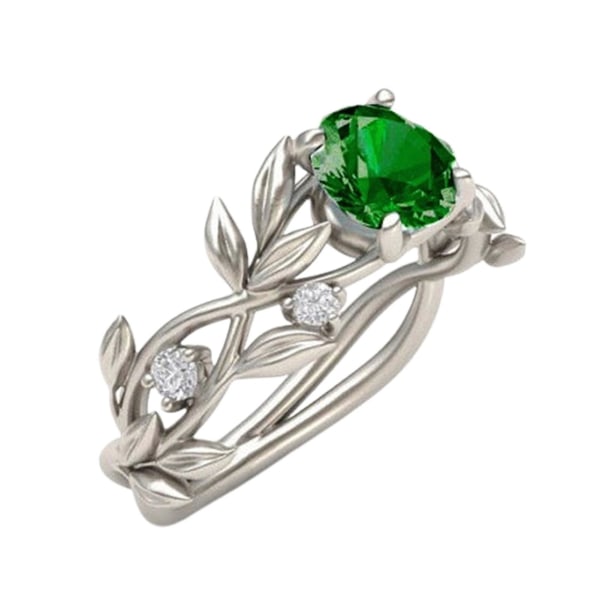 Dam Ring Blommor Design All Match Accessoarer Mode Sweet Rhinestone Vigselring För Fest Green US 7