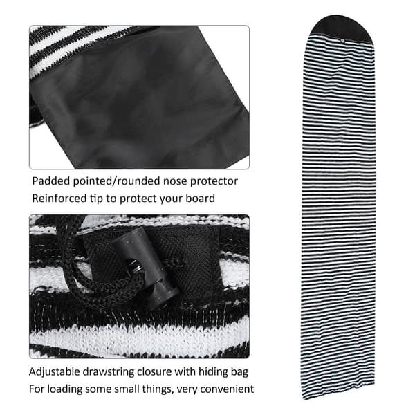 Polyester Svart Vit Randig Surfbrädastrumpa Skyddspåse för Hårdbräda Shortboard Svart Vit Randig