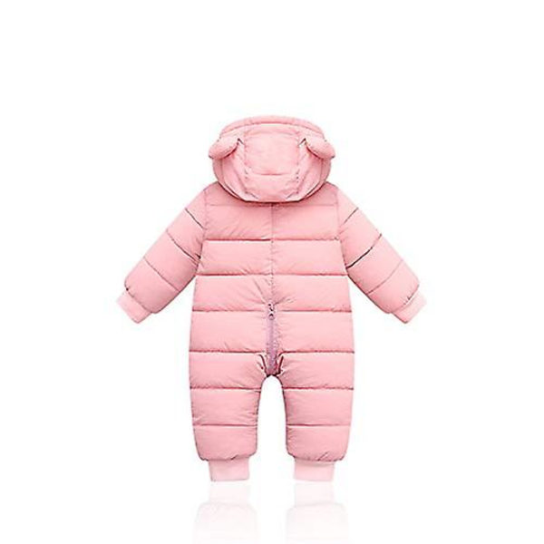 Jumpsuit med huva i dun bomull, rosa, 80 cm