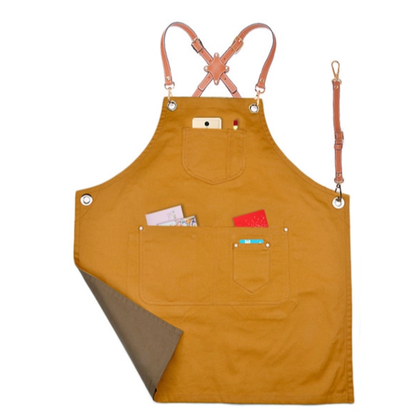 Mode jeansförkläde, arbetskläder förkläde (Cross brown bälte canvas dubbelsidig gul-brun),