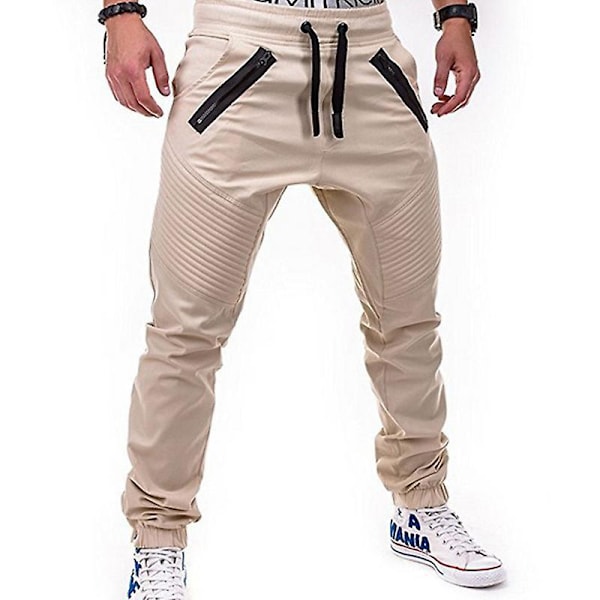 Elastisk midja, dragsko, joggingbyxor för män Beige L