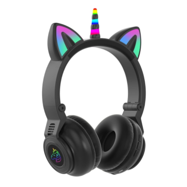 Shiny Cute Cartoon Cat Ears Trådløs Subwoofer Unicorn Headset Bluetooth Headset (sort)