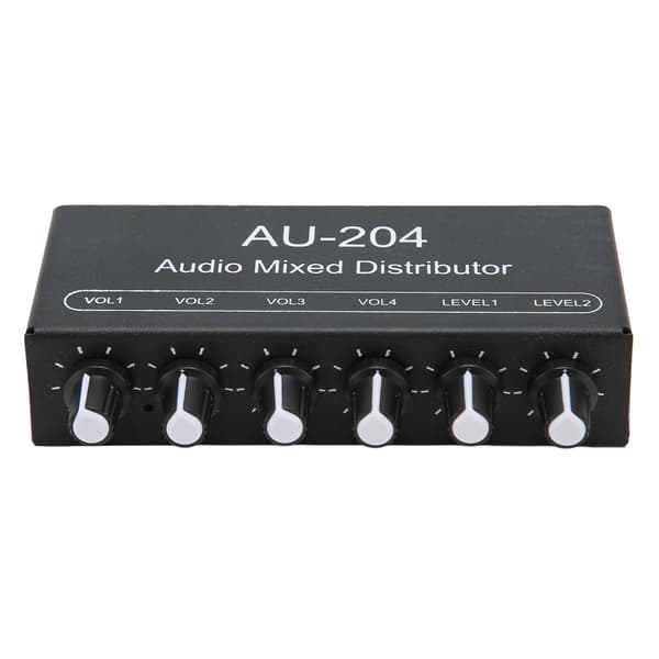 Stereo Lydsignal Mixer 2 indgange 4 udgange 3,5 mm Interface Stereo Hovedtelefonforstærker Mixer til Studio og Scene DC 5‑15V