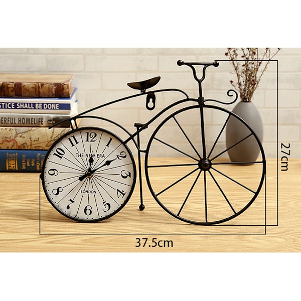 Jern vægur hjemme soveværelse lydløst ur personlighed ur, sort cykel, 37,5 * 5 * 27 cm,