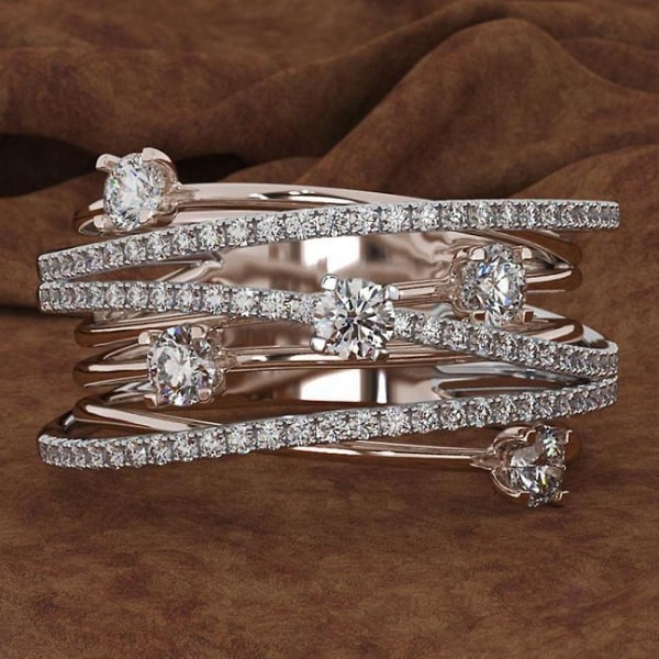 Mode Kvinnor Cross Dual Color Cubic Zirconia Inlagd Ring Bröllop Smycken Present White Gold US 8