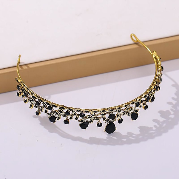 Brudekrone Hovedbeklædning Bryllup Fødselsdag Krone Hovedbeklædning Sort Rhinestones Retro Luksus hår