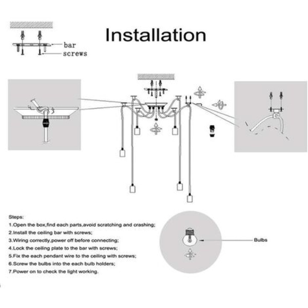 Gör-det-själv upphängda takljussats Industriell retrostilsbelysning (1,5 m lång sladd, ingen glödlampa, 8 huvuden)