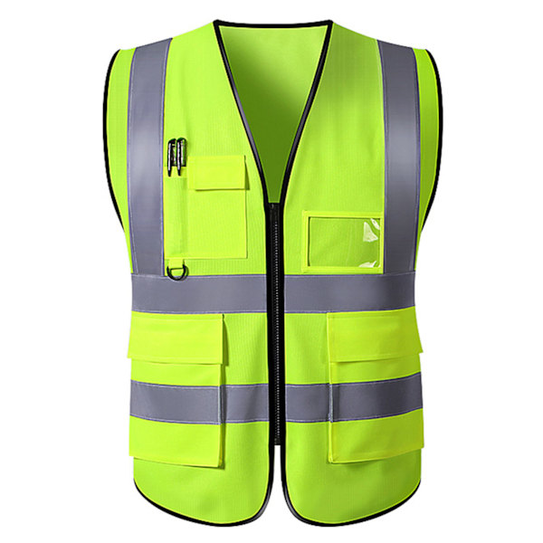 Sikkerhedsreflekterende vest til byggeri, industri, bygning, vej, vejtrafik, lynlåslukning, multi-lomme design - Grøn