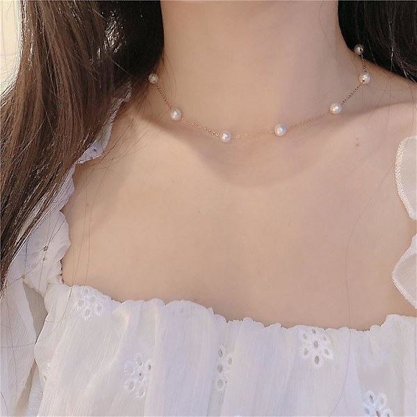 Halskæde Pearl Choker Fashion smykker B1720 white