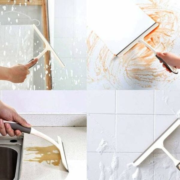 Duschglastorkare, universal väggmonterad duschskrapa, icke-märkande glasrengöringsmedel, används för spegel, kakelrengöring, off White，