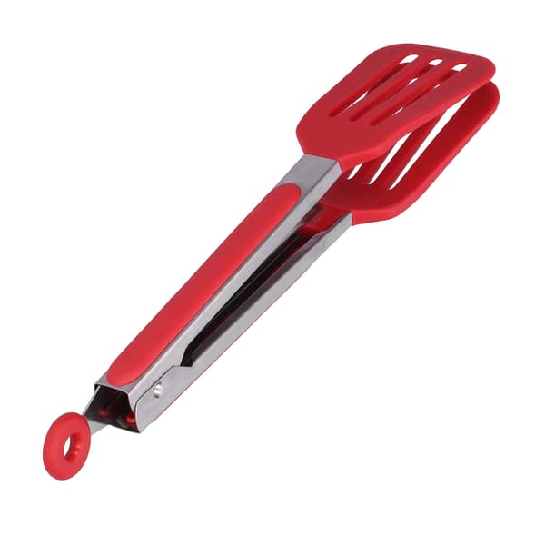 Foldbar Rustfrit Stål Silikon Stegtangs - BBQ Køkken Tænger (12 tommer, Rød)
