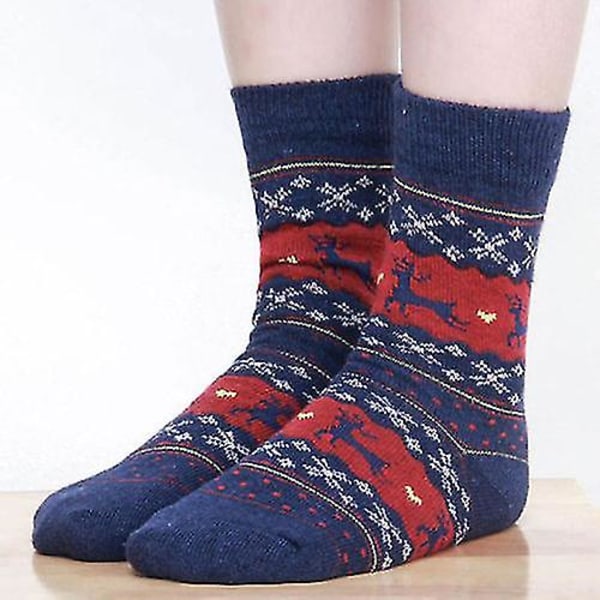Dame jule elg bomuldsstrømper Navy Blue 5 Pairs
