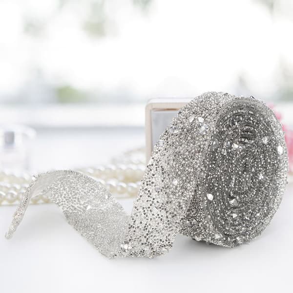 1 Yard Delikat Glossy Crystal Sequins Beaded Trim DIY Crafts Sølv