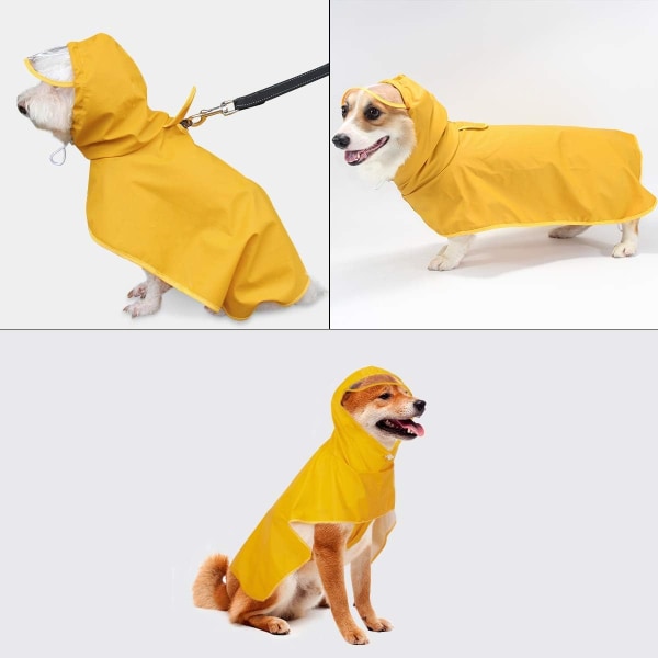 Dräkt, vattentät regnjacka för hund med huva och bukskydd för små och medelstora hundar (3XL, gul)