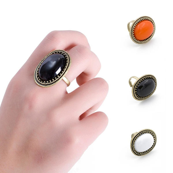 Ring Justerbar Stor Oval Inlagd Legering Natural Gem Stone Ring För Dating Black