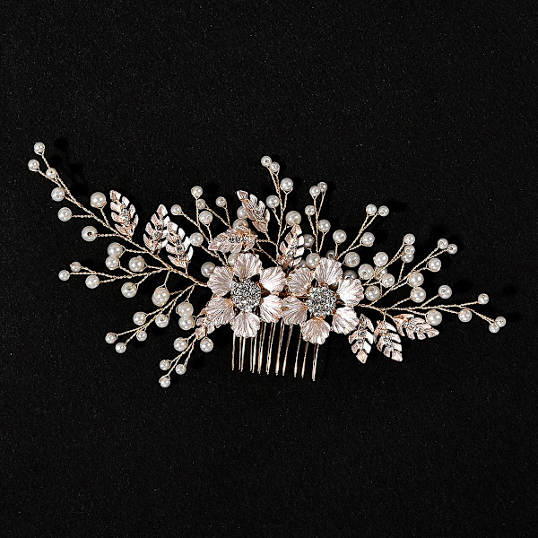 Brudkammar Crystal Pearls Bröllopshårtillbehör för brudblomma hårnålar Gold