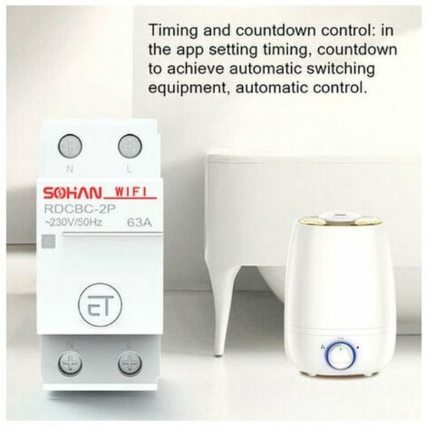 Husholdnings Smart Wifi Circuit Breaker Fjernbetjening Telefon App Stemmestyring Timing Switch, 1P(16-50A)