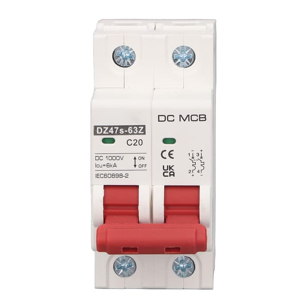 Miniatyrstrømbryter 2P 6000A Brytekapasitet 20A Pa66 Hus Solcelle DC1000V