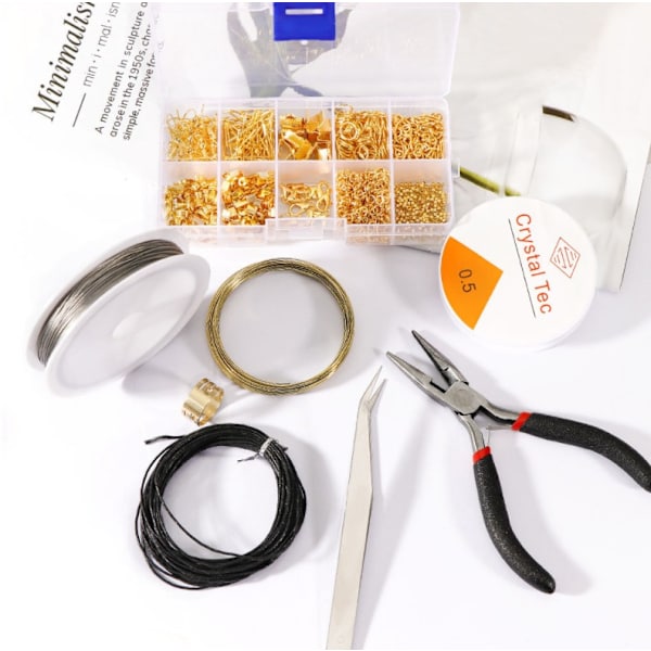 DIY Örhängen Tillbehör Örhängen Material Pärlor Tång Set Material Väska med Verktyg Handgjorda Smycken Tillbehör -Guld